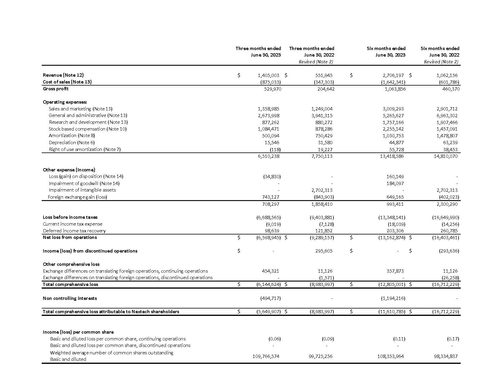 Statement of Comprehensive Loss